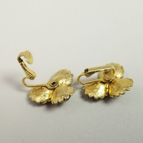 Vintage Dark Orange Rhinestone and Gold Tone Clip On Earrings, Retro Unsigned - Picture 4 of 7